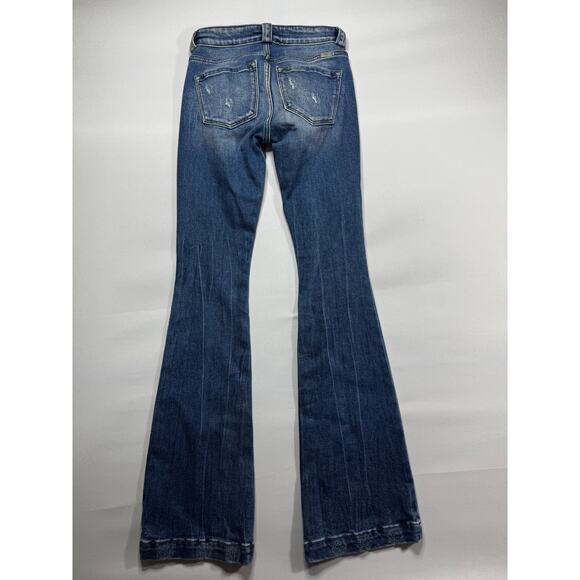 Kancan Women's Distressed Flare Blue Stretch Denim Jeans - Size 1/24 (25x32.5) - Picture 2 of 5